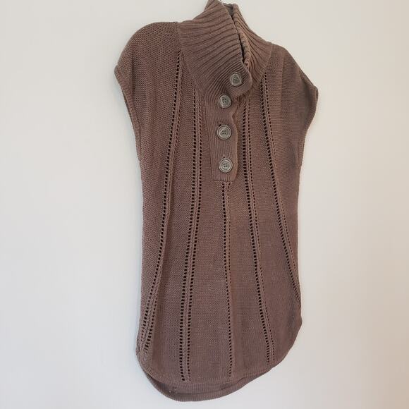 BCBGMAXAZRIA Brown Knit Cotton Wool Sweater Sleeveless Tunic Large Buttons - Picture 2 of 7